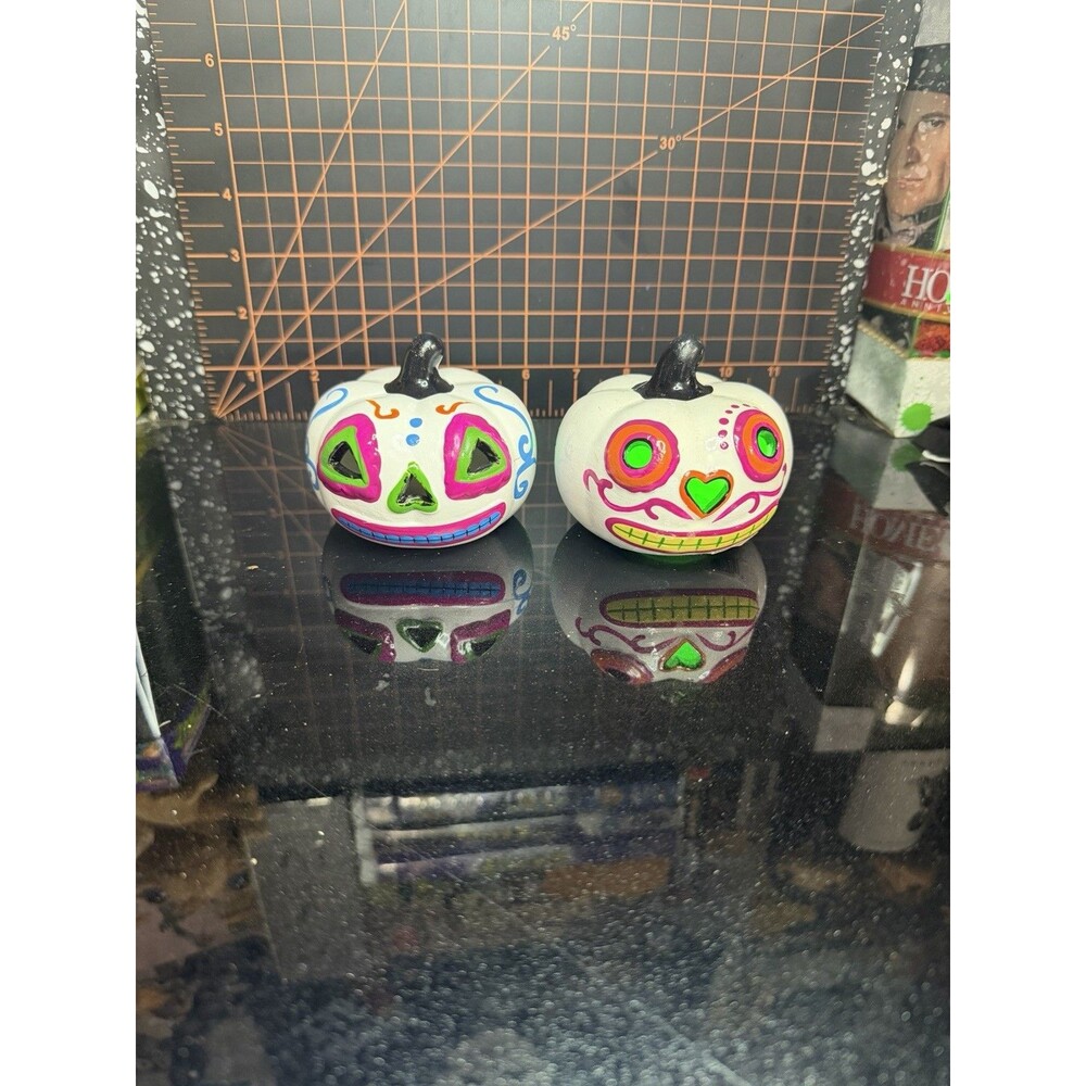 CVS 2021 Day of the Dead Sugar Skull Lighted Pumpkins Halloween Lot of 2
